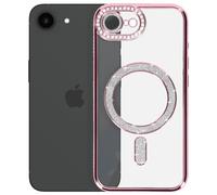 Coque pour iPhone 16e Série Diamant MagSafe avec Contour Strassé Rose champagne