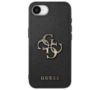 Coque pour iPhone 16e Simili cuir Saffiano avec Grand Logo 4G Guess Noir