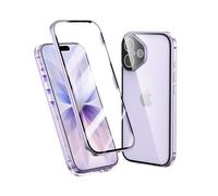 Coque pour iPhone 17 Adsorption Magnétique Métal Housse, Avant et Arrière Verre Trempé Couverture de Plein écran Couverture à 360 Degrés Protection Antichoc Cover,Violet