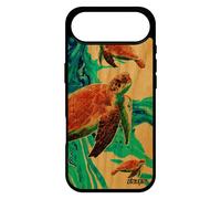 Coque Pour Iphone 17 Air Bois Naturel Veritable Silicone Tortue Gel Vert Animal Marin Luth Texture Animaux Mobile Design Ocean Noir