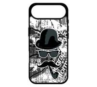 Coque pour iPhone 17 Air Silicone Moustache 256 Go Gris Monsieur Noir et Blanc Vintage tag Pipe Homme Chapeau Melon Made in France