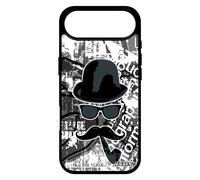 Coque pour iPhone 17 Air silicone moustache 256 Go gris monsieur noir et blanc vintage tag pipe homme chapeau melon made in France