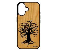 Coque Pour Iphone 17 En Bois Naturel Et Silicone Peinture Arbre Nature Ecologie Dessin Zen Ecolo De Vie Housse Antichoc Noir Motif