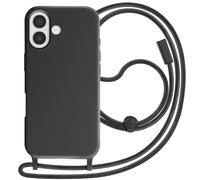 Coque pour iPhone 17 en Silicone Soft Touch avec Cordon Tour de Cou Ajustable Noir