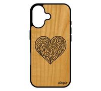 Coque pour iPhone 17 en vrai bois silicone coeur TPU cadeau saint valentin love noir graphique gothique 4G amour etui dessin