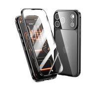 Coque pour iPhone 17 Pro Adsorption Magnétique Métal Housse, Avant et Arrière Verre Trempé Couverture de Plein écran Couverture à 360 Degrés Protection Antichoc Cover,Noir