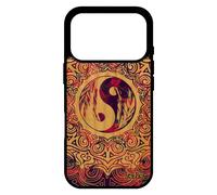 Coque pour iPhone 17 pro bois silicone Yin et Yang fantaisie cover Rose frêne 1000 Go rosace oriental noir coloré ying housse femme
