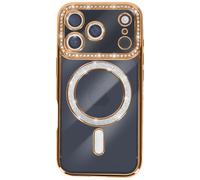 Coque pour iPhone 17 Pro Compatible MagSafe avec Contour Strassé Dorée