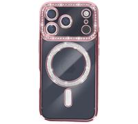 Coque pour iPhone 17 Pro Compatible MagSafe avec Contour Strassé Rose champagne