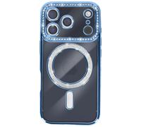 Coque pour iPhone 17 Pro Max Compatible MagSafe avec Contour Strassé Bleu clair