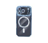 Coque pour iPhone 17 Pro Max Compatible MagSafe avec Contour Strassé Bleu clair