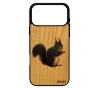 Coque pour iPhone 17 pro max en bois silicone ecureuil personnalis¿ antichoc animal mignon foret portable gris unique design solide
