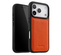 Coque pour iPhone 17 Pro Renforcée en Cuir Grainé avec Bords Surélevés Melkco Orange