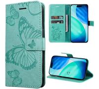 Coque pour iPhone 17, Protection Flip Case Antichoc en Simili Cuir Motif Papillons - Vert - EFConnection