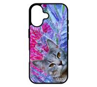 Coque Pour Iphone 17 Silicone Chat Animaux Minou Bleu Chaton Nature Lolcat Bumper Dessin Mobile Fleurs Souple Design Noir Felin De