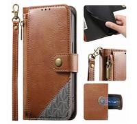 Coque pour iPhone 17e 2026/ iPhone 16e 6.1 Pouces Etui Housse de Protection en Cuir PU Portefeuille Pochette Étui pour Téléphone Portable avec Cordon [Fermeture Eclair][Porte Carte][Support] - Marron