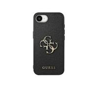 Coque pour iPhone 17e avec Grand Logo 4G Effet Grainé en Similicuir Saffiano Guess Noir