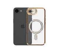 Coque pour iPhone 17e Compatible MagSafe avec Contour Strassé Dorée