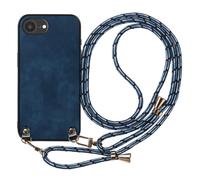Coque pour iPhone 17e Effet Cuir Vintage avec Cordon Réglable Bleu nuit