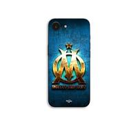 Coque Pour iPhone 17e OM dorée brilant droit au but fond bleu Maniacase