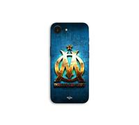 Coque Pour iPhone 17e OM dorée brilant droit au but fond bleu Maniacase