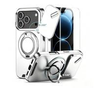 Coque pour iPhone 18 Pro Max Protection Caméra 2 Verres Trempés Argenté | 2 Verres Blindés,Protection de l'appareil photo coulissant,Anneau 360°,Militaire,Antichoc,Anti-Rayures,Argenté