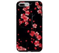 Coque pour iPhone 7 Plus/8 Plus Fleur de cerisier rouge japonaise Sakura fleur fond noir