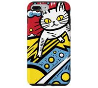 Coque pour iPhone 7 Plus/8 Plus Pop Art Chat drôle avec OVNIS
