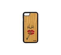 Coque pour iPhone 8 en bois et silicone portrait artiste etui levre rose iPhone 8
