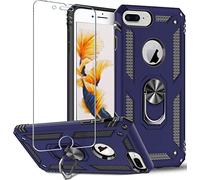 Coque pour iPhone 8 Plus, iPhone 7 Plus, iPhone 6S Plus/6 Plus - Protection d'écran rotative à 360 degrés - Anneau en métal fin -Absorption des chocs -Coins renforcés -Coque en silicone TPU 5.5" bleu