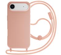 Coque pour iPhone Air en Silicone Soft Touch avec Cordon Tour de Cou Ajustable Rose champagne
