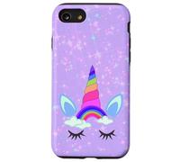 Coque pour iPhone SE (2020) / 7 / 8 Rainbow Unicorn Purple Phone Case,Starry Pink Blue Unicorn