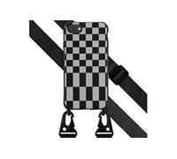 Selencia Coque design en silicone avec cordon détachable pour Apple iPhone SE (2022 / 2020) / 8 / 7 - Irregular Check Black