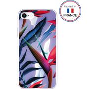 Coque pour iPhone SE 2022 / SE / 8 / 7 / 6S / 6 Hybride résine Motifs Feuilles roses - Fabriqué en France Bigben