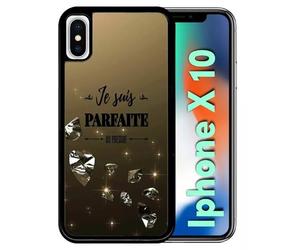 Coque Pour Iphone X - Je Suis Parfaite Ou Presque Fond Diamant - Noir