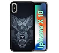 Coque Pour Iphone X - Loup Fond Gris - Noir