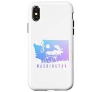 Coque pour iPhone X/XS Carte de l'État de Washington PNW Moose Pride Vintage Nature Lover