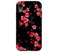 Coque pour iPhone XR Fleur de cerisier rouge japonaise Sakura fleur fond noir