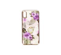 Coque pour iPhone XS Max Bi-matière avec Bague de Maintien à Strass Effet Bijou Motif Fleurs Violet
