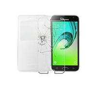 ebestStar - Coque Compatible avec Samsung J3 2016 Galaxy SM-J320F Etui Slim Housse Portefeuille Fenêtre View, Blanc +Film Verre Trempé [NB:Lire Description][Appareil: 142.3x71x7.9mm 5.0"]