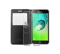 ebestStar - Coque Compatible avec Samsung J3 2016 Galaxy SM-J320F Etui Slim Housse Portefeuille Fenêtre View, Noir +Film Verre Trempé [NB: Lire Description][Appareil: 142.3x71x7.9mm 5.0"]
