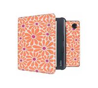 imoshion Design Slim Hard Sleepcover avec support pour Kobo Libra Colour - Orange Flowers Connect