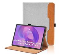 Coque pour Lenovo Idea Tab Plus/Lenovo Tab K12 12.1 Pouces Tablet 2025 Business Cuir Cover TB361ZU/TB361FU Étui Cover en PU Tablette avec Poche et Porte-Stylo,Multi-Angle Flip Housse Folio Case -Gris