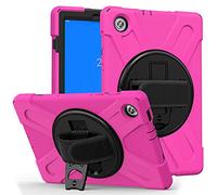Coque pour Lenovo Tab M10 FHD Plus TB-X606F TB-X606X 10.3", Antichoc Armure Robuste Étui avec Support Rotatif à 360 Degrés et Dragonne, TPU + PC Housse pour Lenovo Tab M10 FHD Plus 10.3" (Rose Rouge)