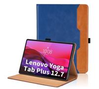 Coque pour Lenovo Yoga Tab Plus 12.7 Pouces 2025 Business Premium PU Cuir Cover Tablette Housse de Protection Auto Réveil/Sommeil, Multi-Angle Étui avec Poche-Bleu