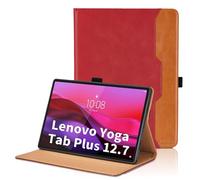 Coque pour Lenovo Yoga Tab Plus 12.7 Pouces 2025 Business Premium PU Cuir Cover Tablette Housse de Protection Auto Réveil/Sommeil, Multi-Angle Étui avec Poche-Rouge