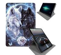 Coque pour Microsoft Surface Pro 4/5/6/7 12,3" - Support rotatif à 360° - Housse de protection pliable avec mise en veille/réveil automatique, loup amoureux rose