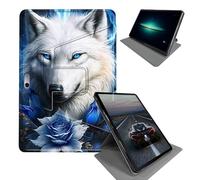 Coque pour Microsoft Surface Pro 4/5/6/7 12,3" - Support rotatif à 360° - Housse de protection pliable avec mise en veille/réveil automatique, loup rose bleu