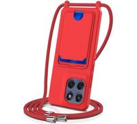 Coque pour Moto Edge 60/60S/60 Fusion avec Cordon, Etui avec Collier - Tour de Cou Lanière en Corde - Silicone Housse avec Réglable Chaine pour Moto Edge 60/60 Fusion,Bandouliere,Porte Cartes-Rouge