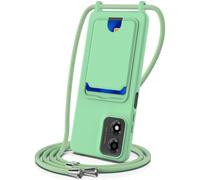 Coque pour Moto G04/G04S/G24/E14 avec Cordon, Etui avec Collier - Tour de Cou Lanière en Corde - Silicone Housse avec Réglable Chaine pour Moto G04/G24/E14,Bandouliere,Porte Cartes-Vert
